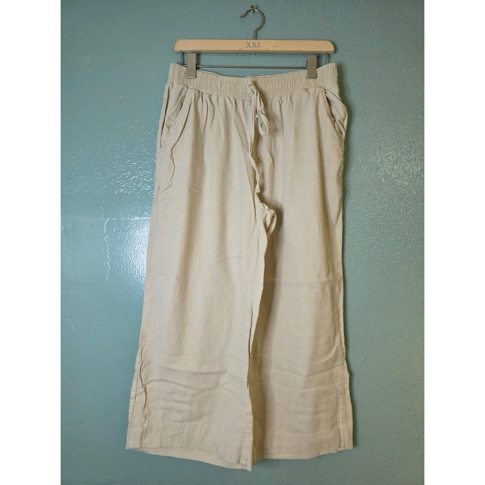 Briggs Wide Leg Linen Blend Pants Beige Elastic Waist W30 L23